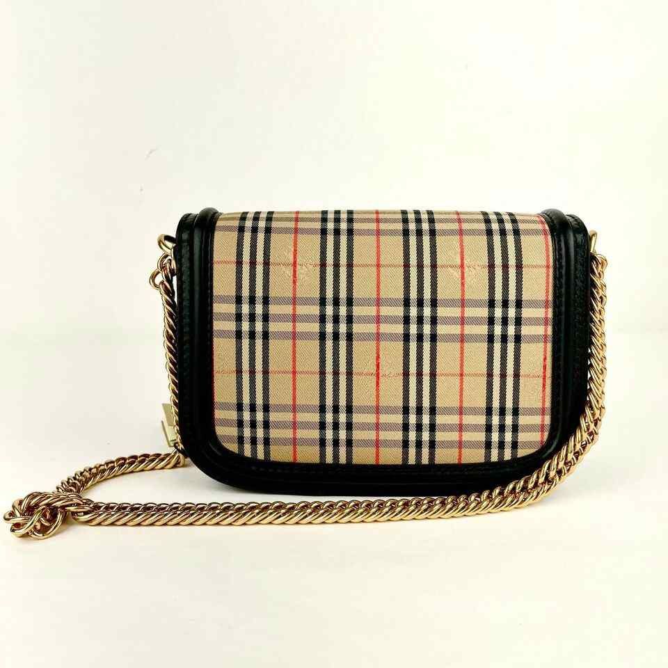 Burberry Women's House Check Canvas Small Chain Link Shoulder Bag Size ONE SIZE - 7 Thumbnail