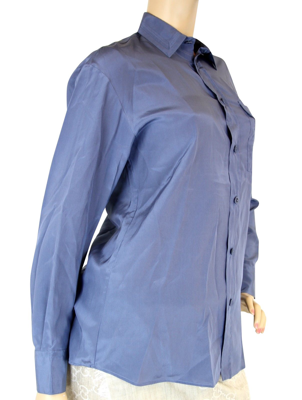 Bottega Veneta Women's Button Up Blue Silk Long Sleeve Shirt (38) Size XS / US 0-2 / IT 36-38 - 2 Thumbnail