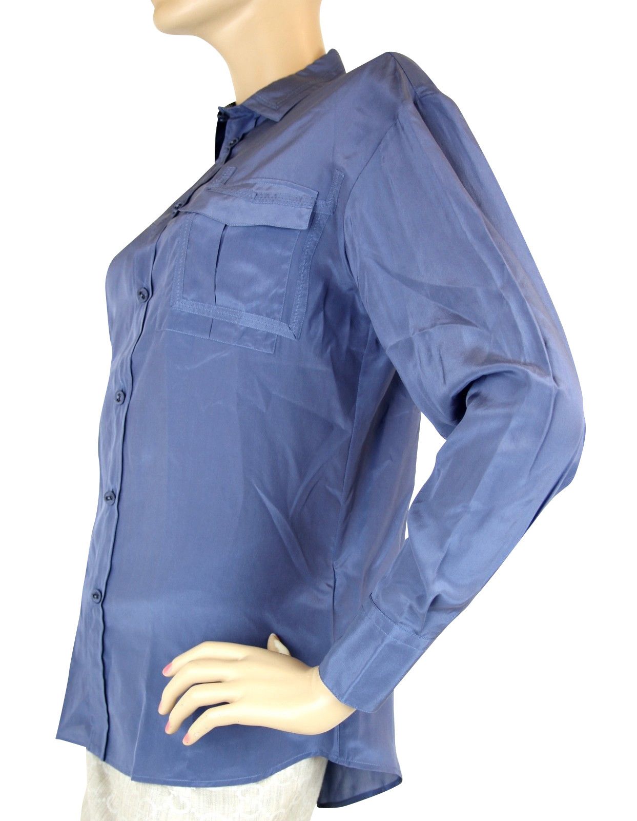 Bottega Veneta Women's Button Up Blue Silk Long Sleeve Shirt (38) Size XS / US 0-2 / IT 36-38 - 4 Thumbnail