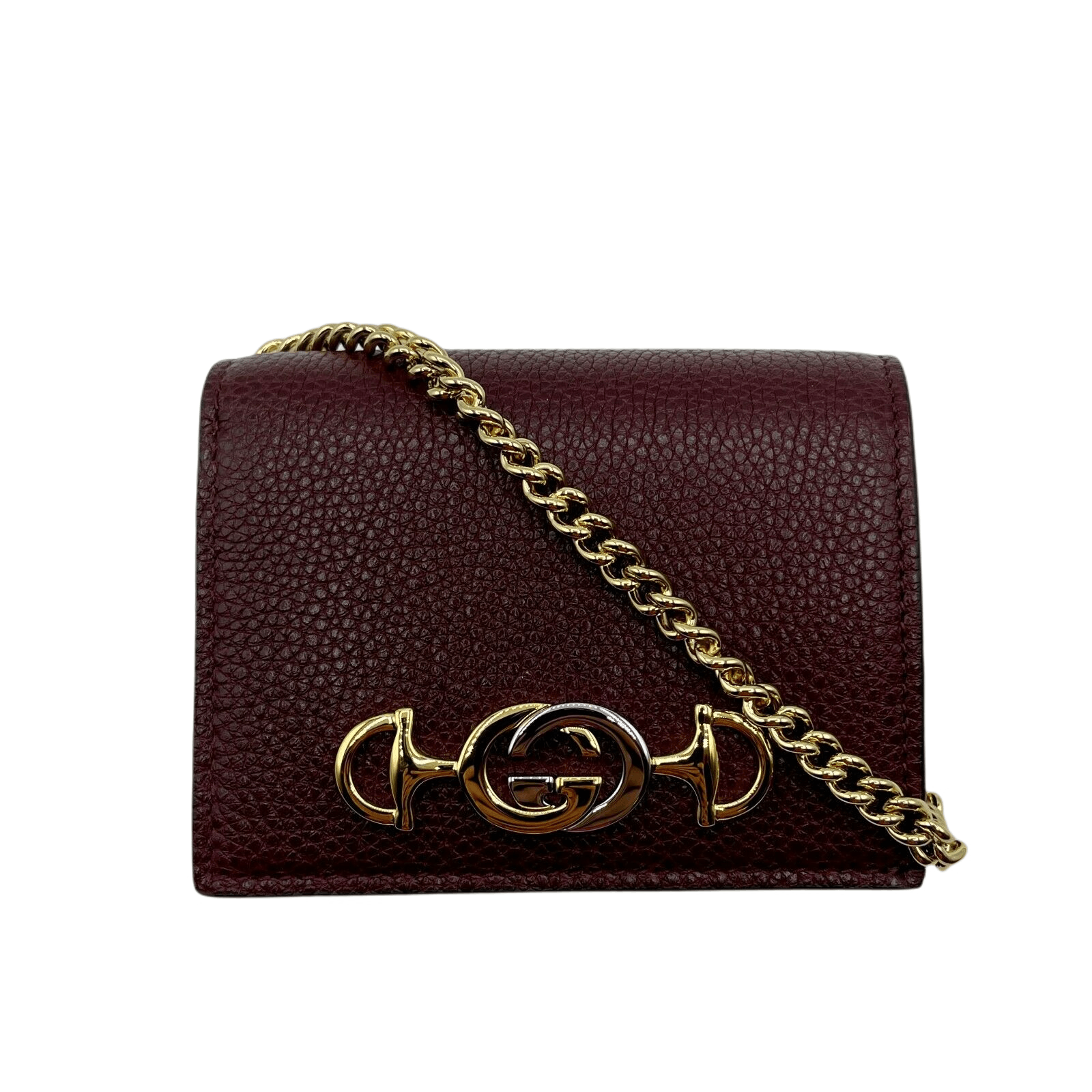 Gucci Zumi Burgundy Leather Gold Chain Bi-Fold Mini Wallet Size ONE SIZE - 3 Thumbnail