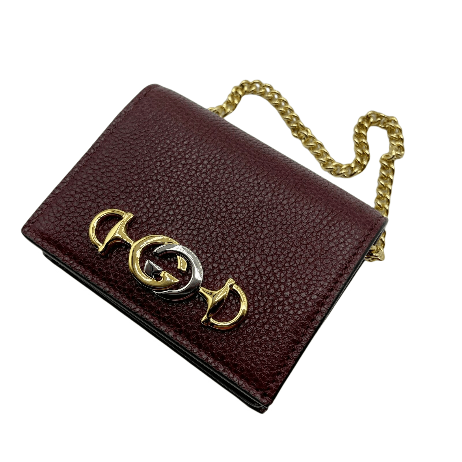 Gucci Zumi Burgundy Leather Gold Chain Bi-Fold Mini Wallet Size ONE SIZE - 7 Thumbnail