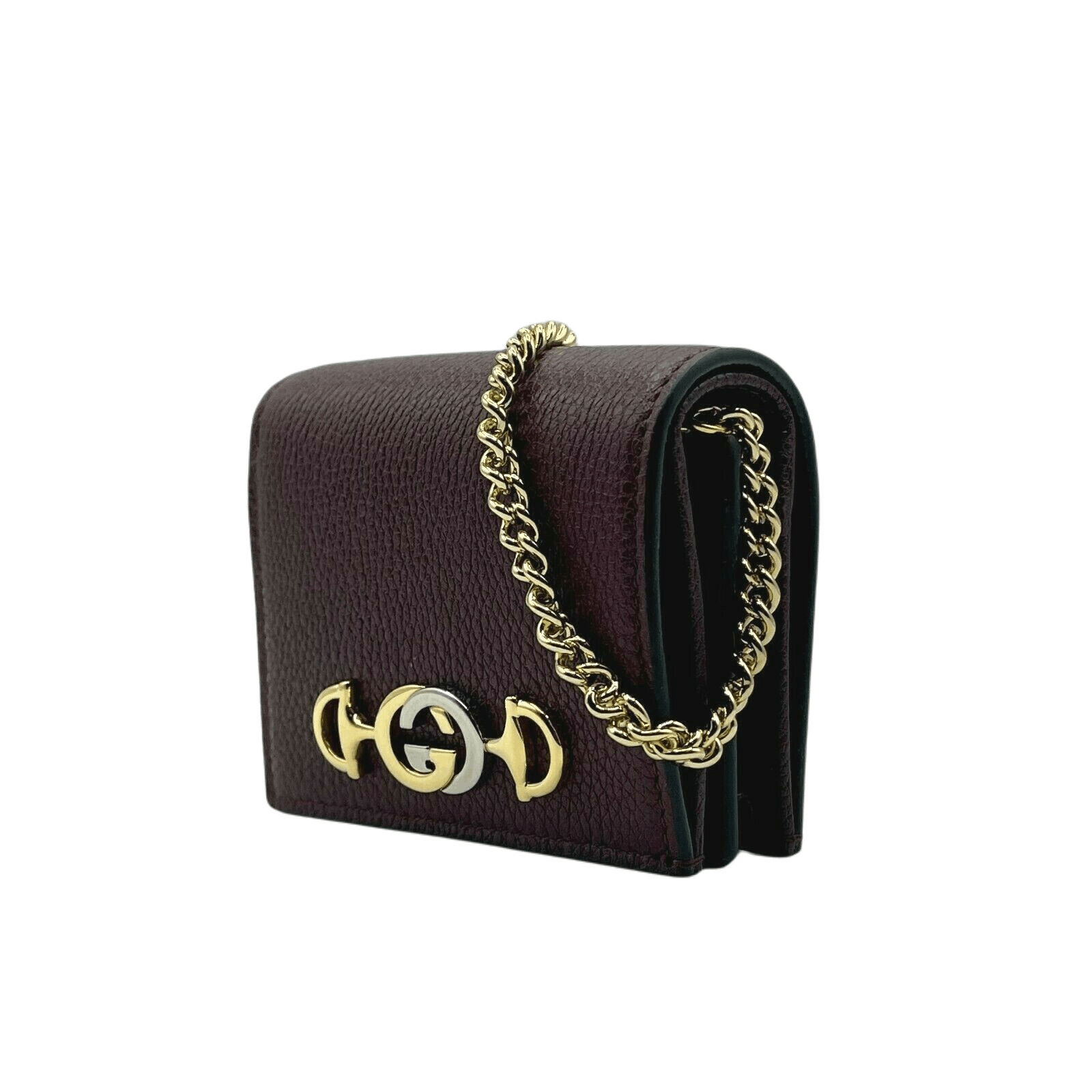 Gucci Zumi Burgundy Leather Gold Chain Bi-Fold Mini Wallet Size ONE SIZE - 4 Thumbnail