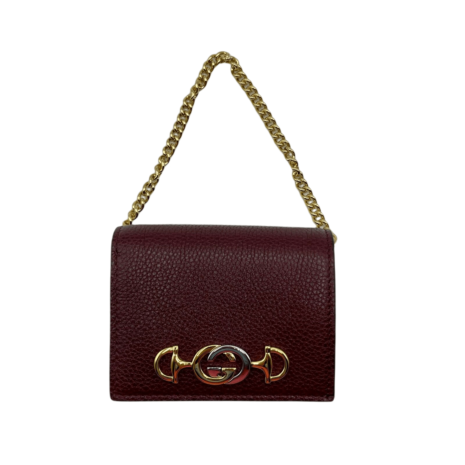 Gucci Zumi Burgundy Leather Gold Chain Bi-Fold Mini Wallet Size ONE SIZE - 6 Thumbnail