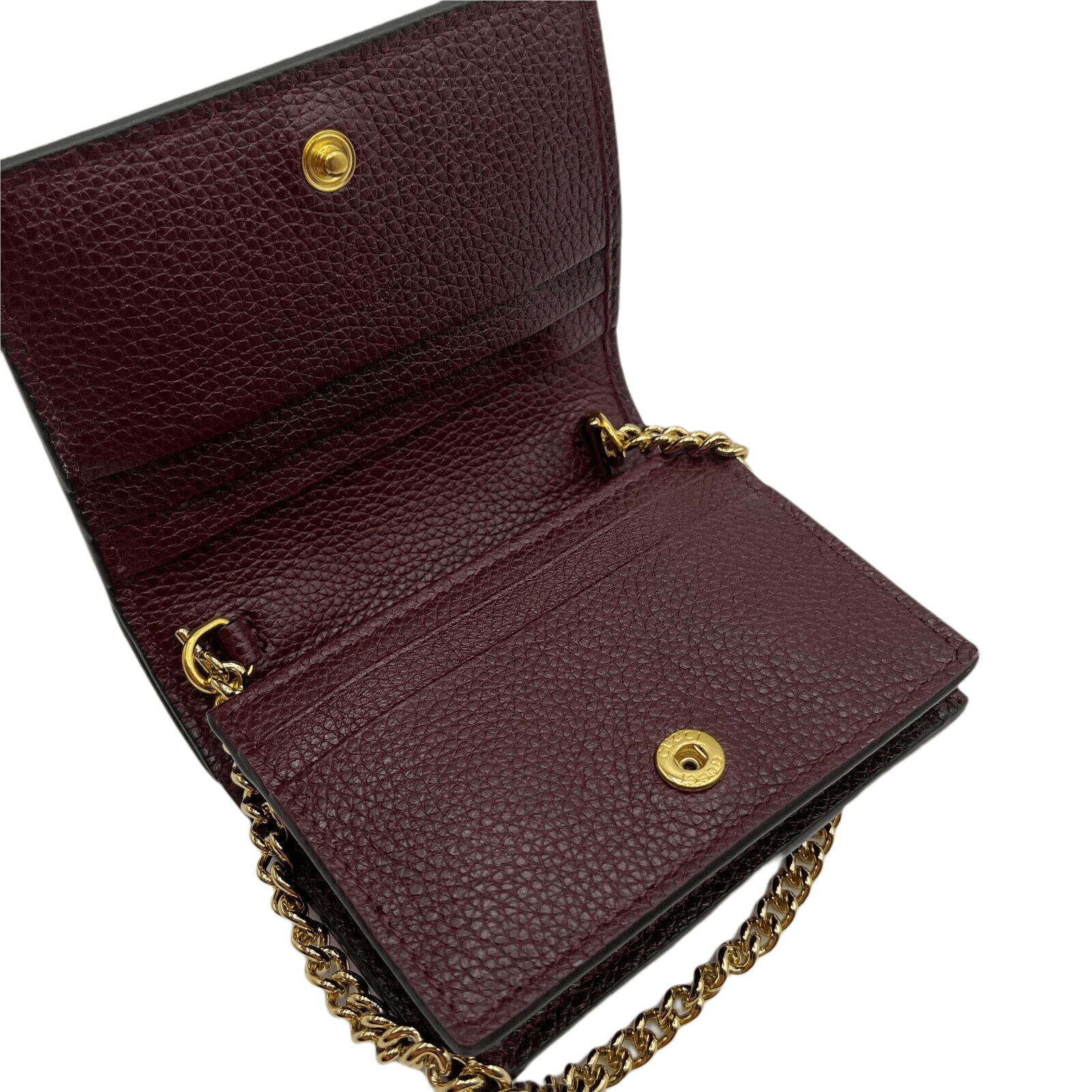 Gucci Zumi Burgundy Leather Gold Chain Bi-Fold Mini Wallet Size ONE SIZE - 8 Thumbnail