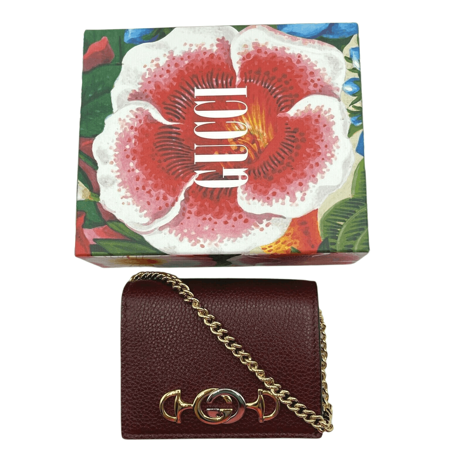 Gucci Zumi Burgundy Leather Gold Chain Bi-Fold Mini Wallet Size ONE SIZE - 2 Thumbnail