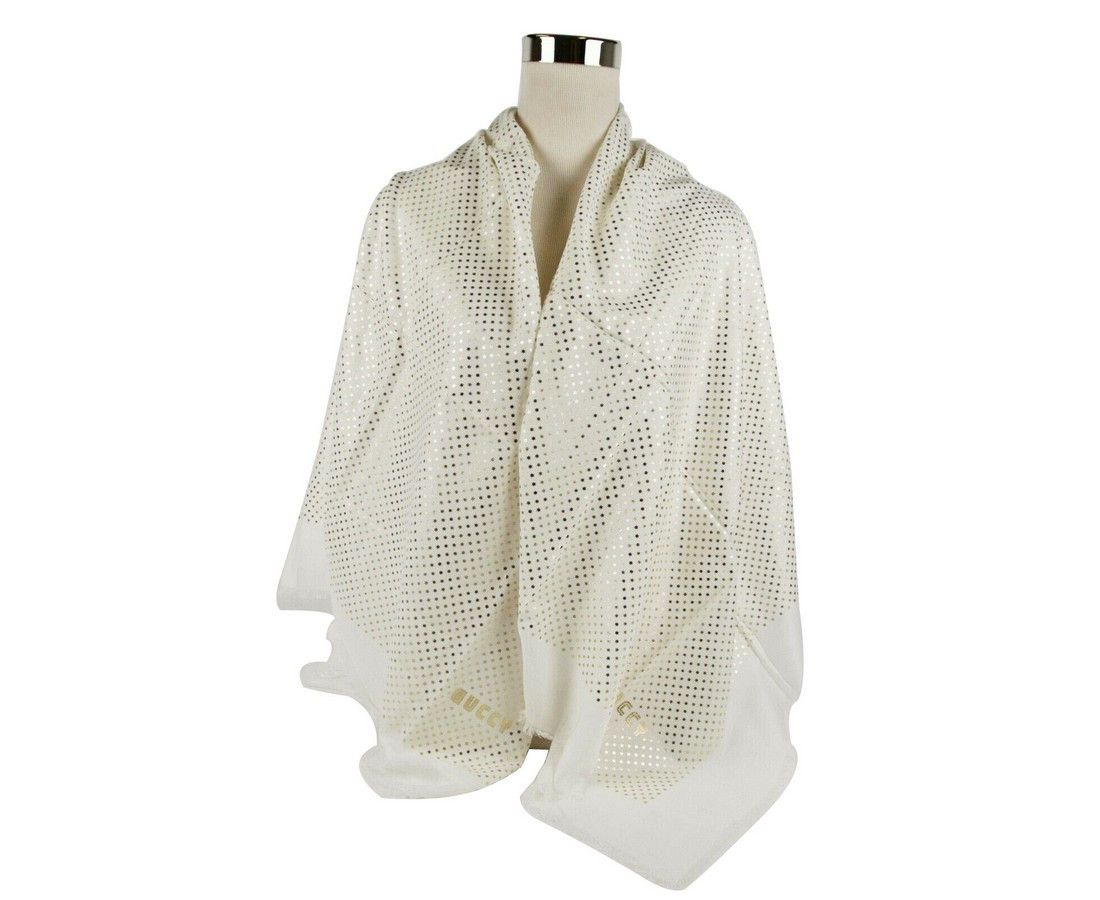 Gucci Women's White Modal / Cashmere "GUCCY" Star Print Large Size ONE SIZE - 7 Thumbnail
