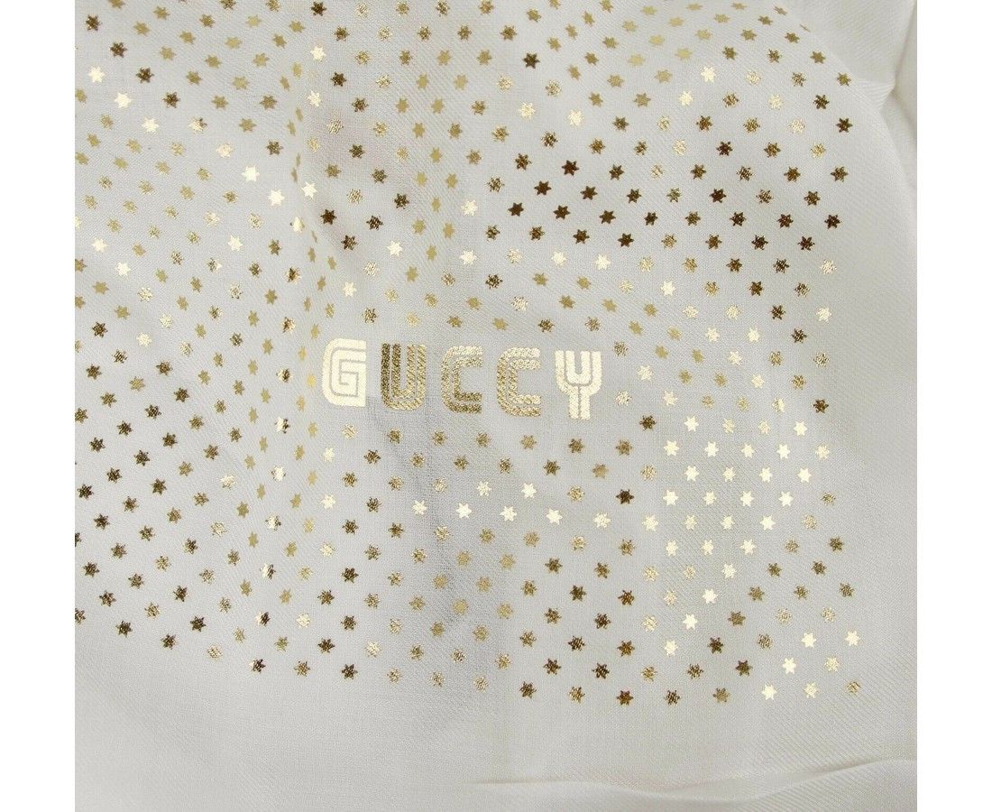 Gucci Women's White Modal / Cashmere "GUCCY" Star Print Large Size ONE SIZE - 2 Thumbnail