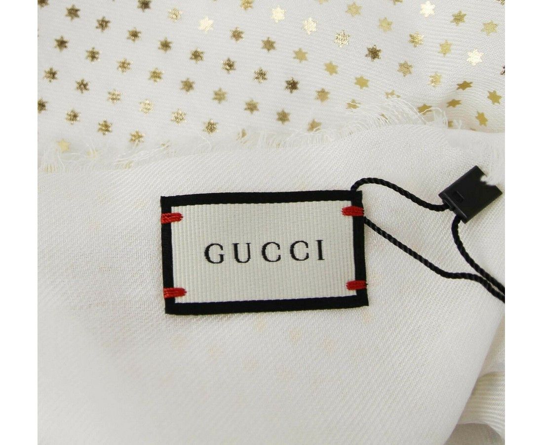 Gucci Women's White Modal / Cashmere "GUCCY" Star Print Large Size ONE SIZE - 3 Thumbnail