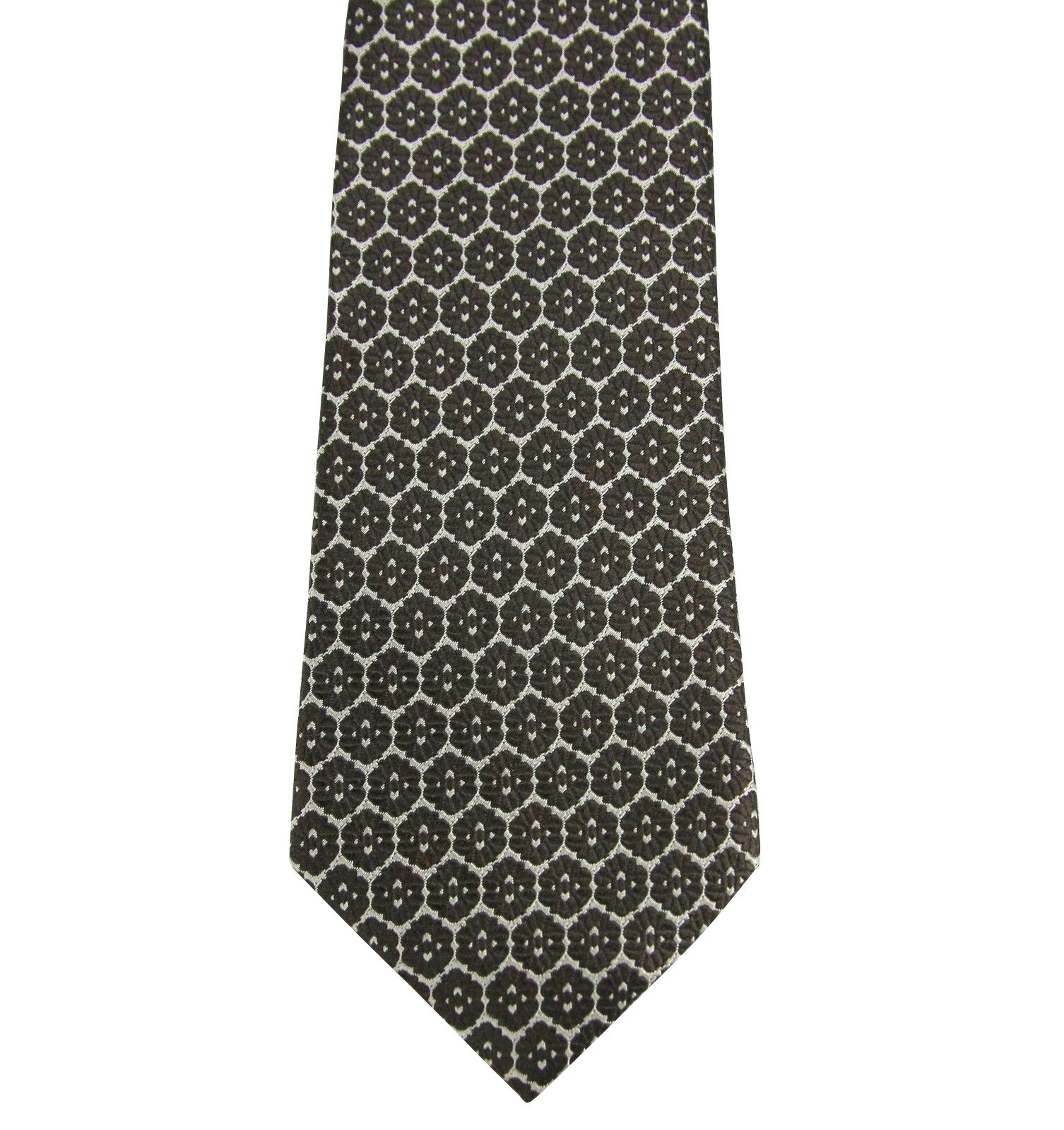 Bottega Veneta Men's Flower Print Beige / Dark Brown Silk Woven Tie Size ONE SIZE - 2 Thumbnail