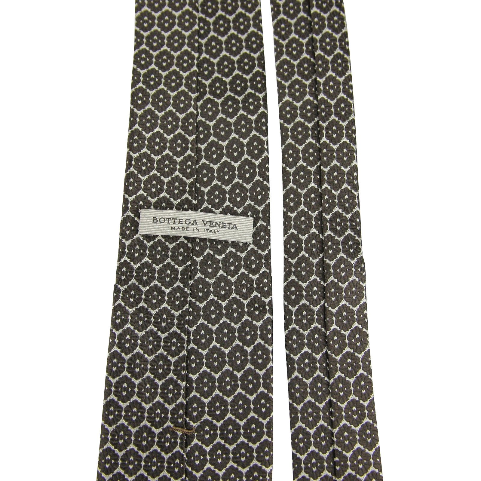 Bottega Veneta Men's Flower Print Beige / Dark Brown Silk Woven Tie Size ONE SIZE - 6 Thumbnail