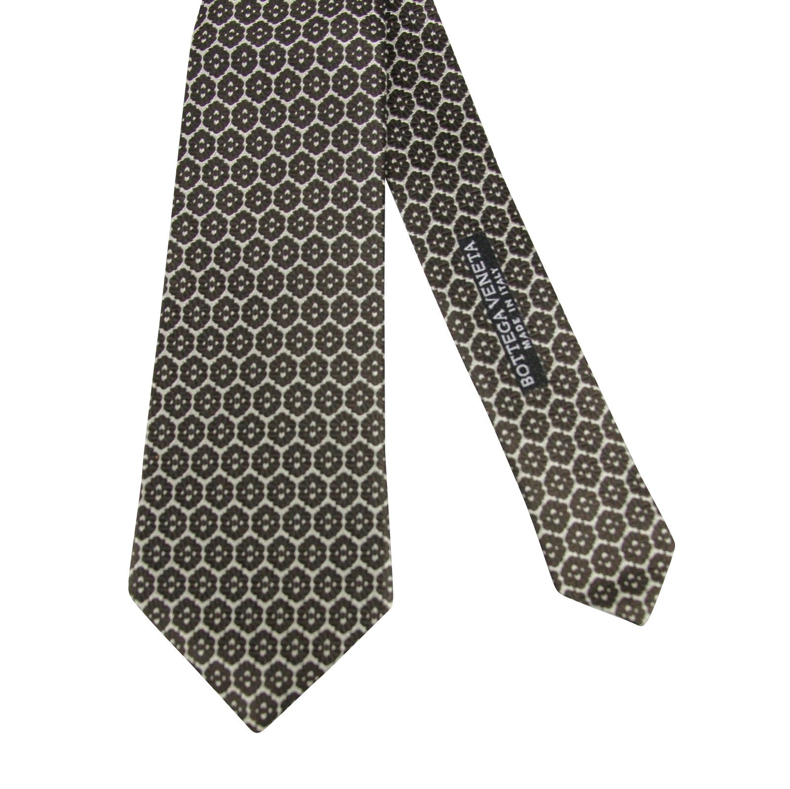 Bottega Veneta Men's Flower Print Beige / Dark Brown Silk Woven Tie Size ONE SIZE - 4 Thumbnail