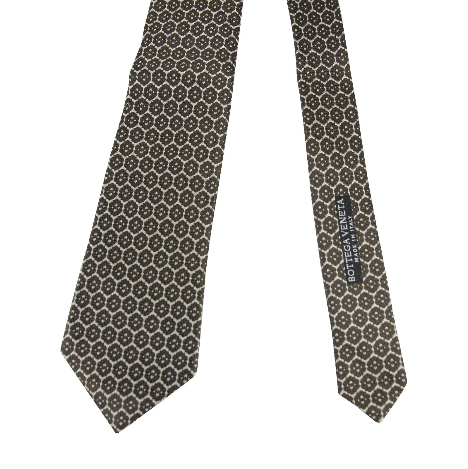 Bottega Veneta Men's Flower Print Beige / Dark Brown Silk Woven Tie Size ONE SIZE - 3 Thumbnail