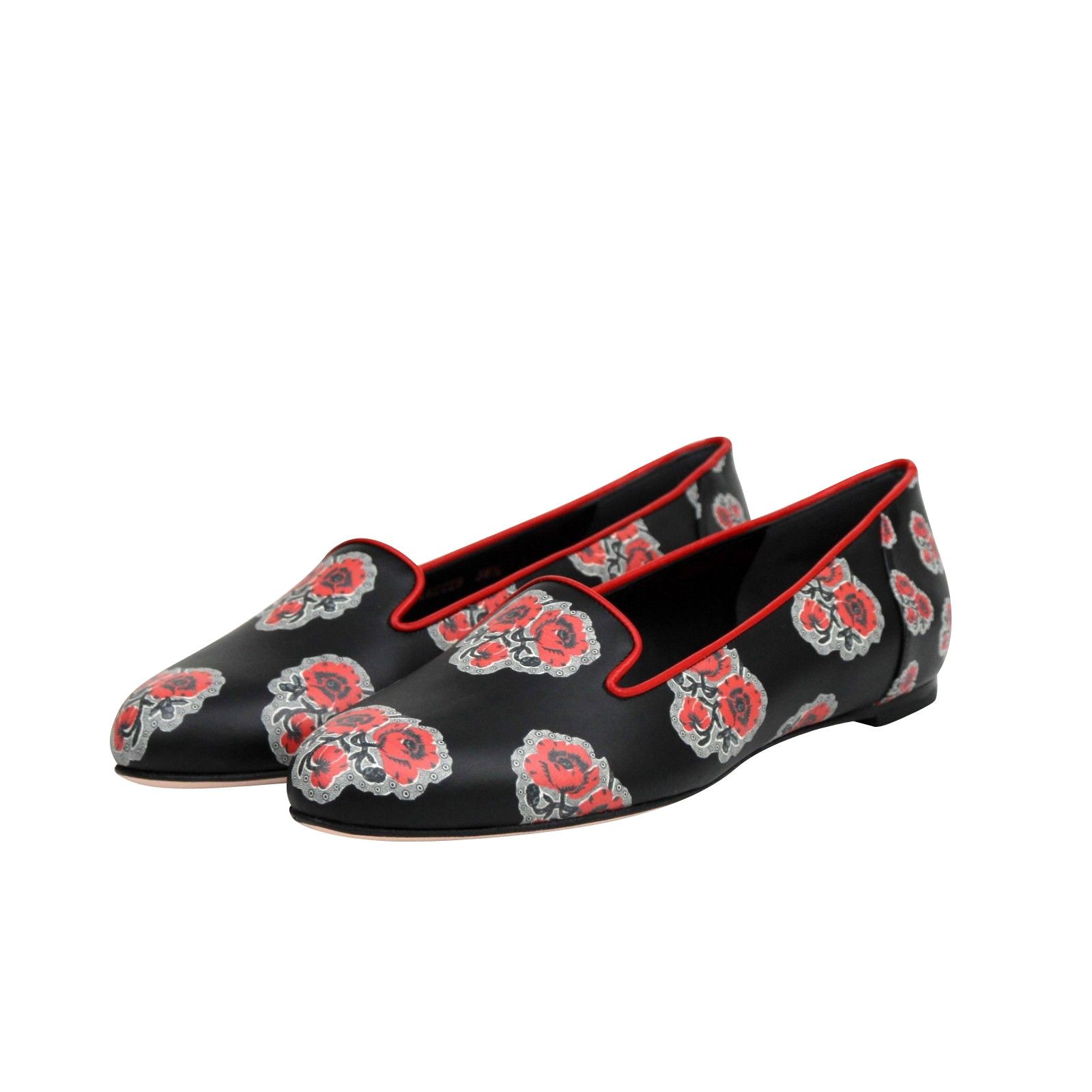Alexander McQueen Women's Rose Pattern Black Leather Slipper Shoes (37 EU / 7 Size US 7 / IT 37 - 2 Thumbnail