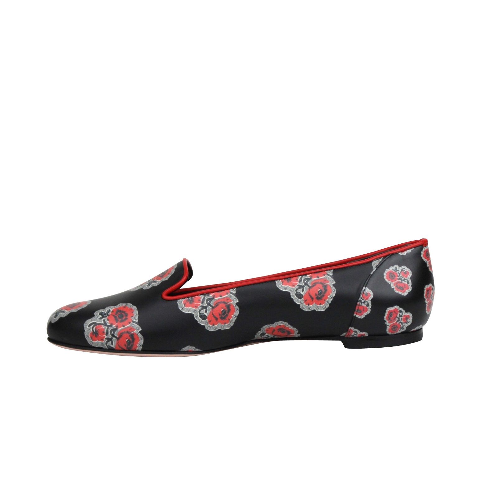 Alexander McQueen Women's Rose Pattern Black Leather Slipper Shoes (37 EU / 7 Size US 7 / IT 37 - 7 Thumbnail