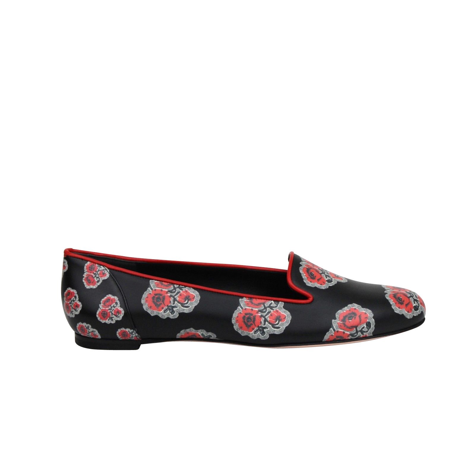 Alexander McQueen Women's Rose Pattern Black Leather Slipper Shoes (37 EU / 7 Size US 7 / IT 37 - 6 Thumbnail