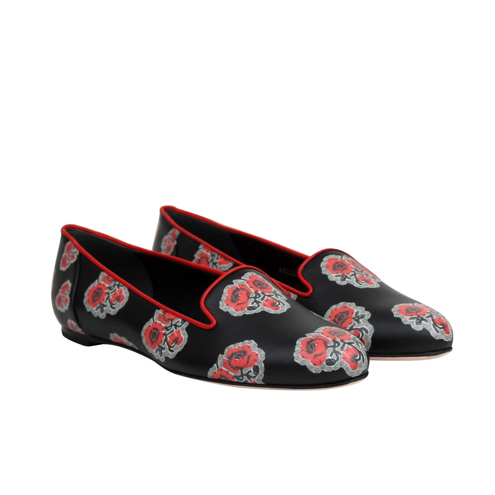Alexander McQueen Women's Rose Pattern Black Leather Slipper Shoes (37 EU / 7 Size US 7 / IT 37 - 4 Thumbnail
