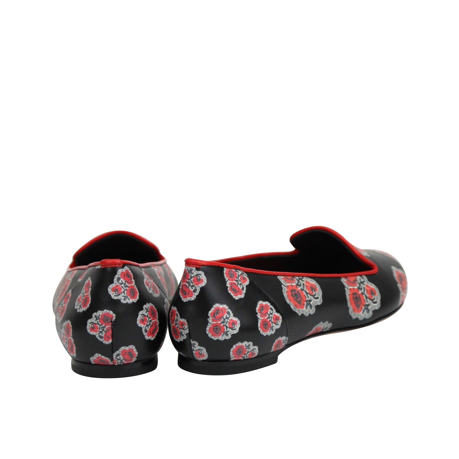 Alexander McQueen Women's Rose Pattern Black Leather Slipper Shoes (37 EU / 7 Size US 7 / IT 37 - 5 Thumbnail