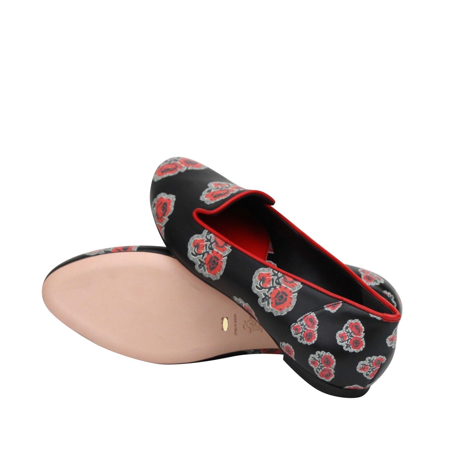 Alexander McQueen Women's Rose Pattern Black Leather Slipper Shoes (37 EU / 7 Size US 7 / IT 37 - 8 Thumbnail