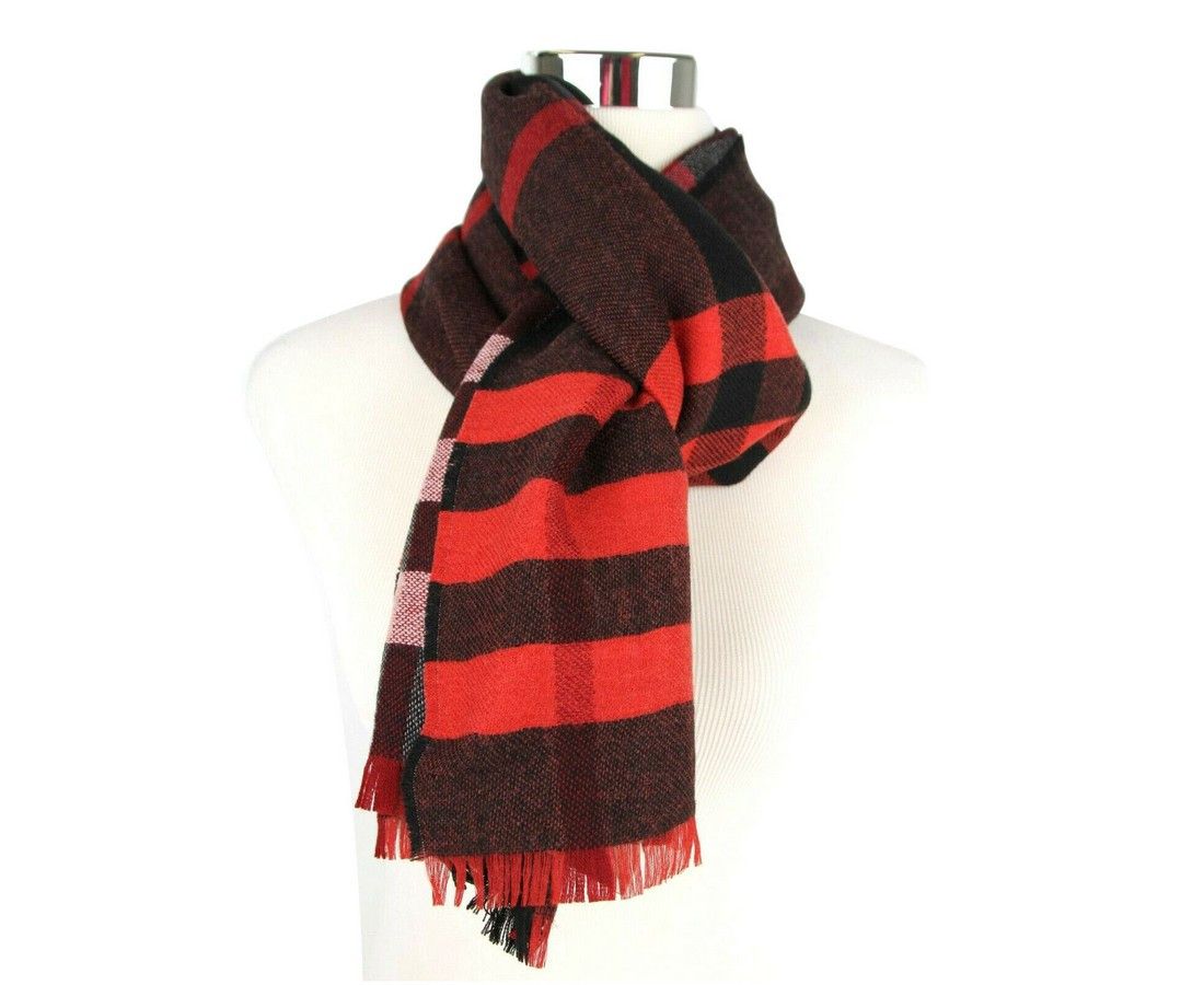 Burberry Women's Military Red Reversible Color Check Wool Scarf Size ONE SIZE - 5 Thumbnail