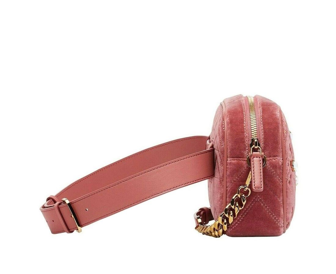 MCM Women's Pink Velvet Crystal Studs Crossbody Camera Bag Size ONE SIZE - 4 Thumbnail