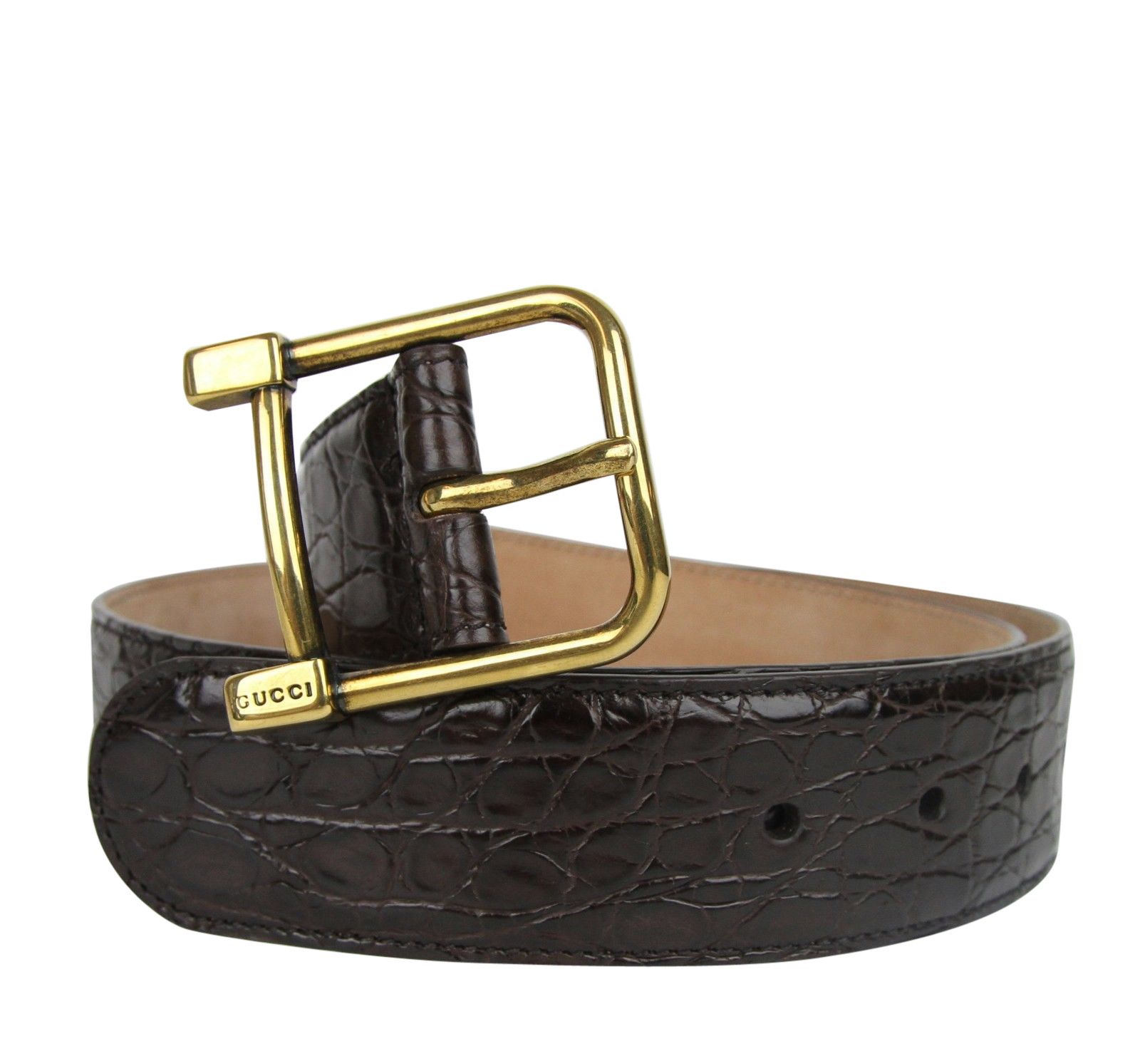 Gucci Women's Gold Square Buckle Dark Brown Crocodile Belt (105 / Size ONE SIZE - 3 Thumbnail