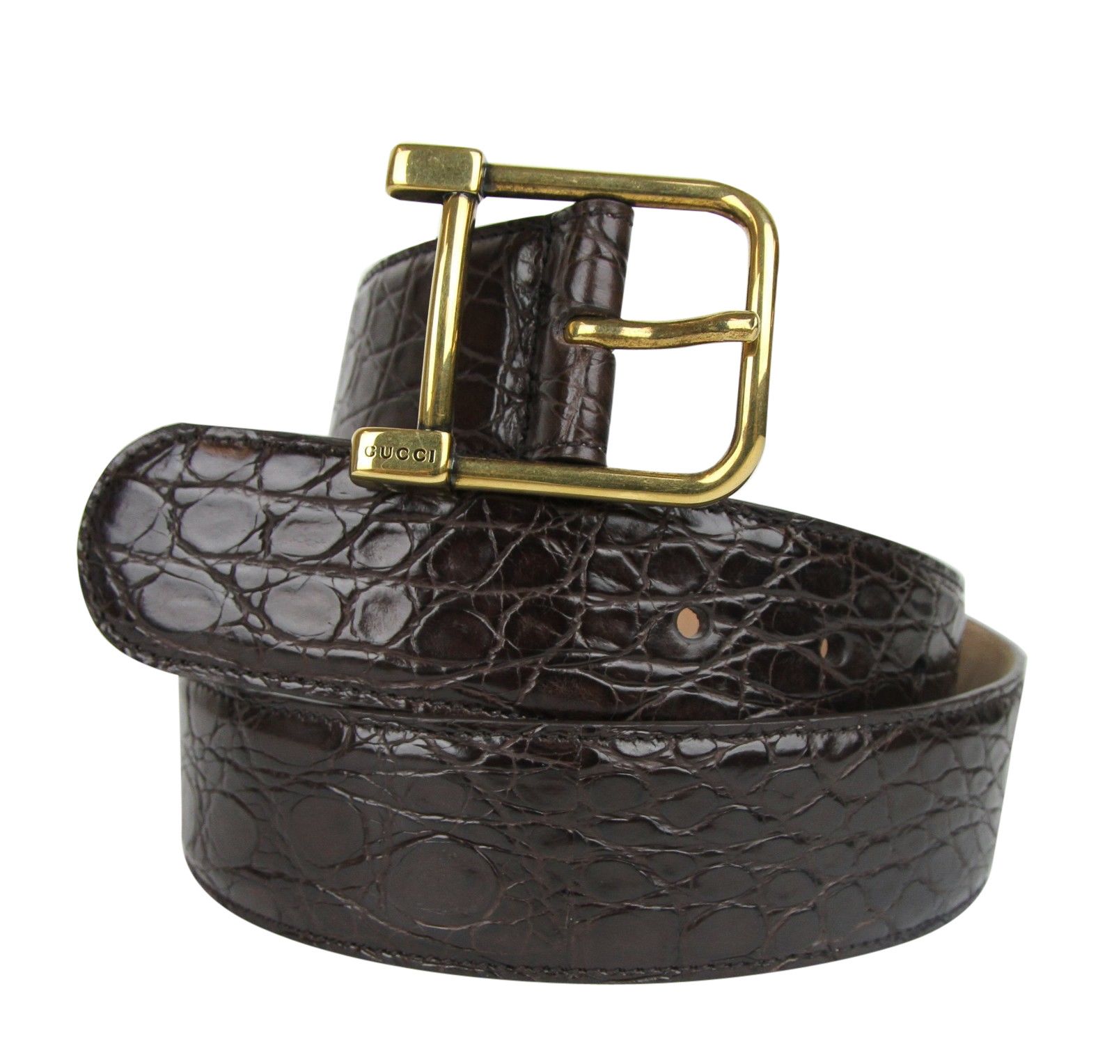 Gucci Women's Gold Square Buckle Dark Brown Crocodile Belt (105 / Size ONE SIZE - 4 Thumbnail