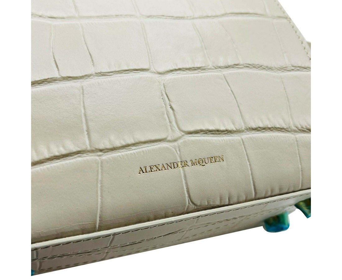 Alexander McQueen Women's Off White Crocodile Embossed Leather Box 16 Size ONE SIZE - 6 Thumbnail