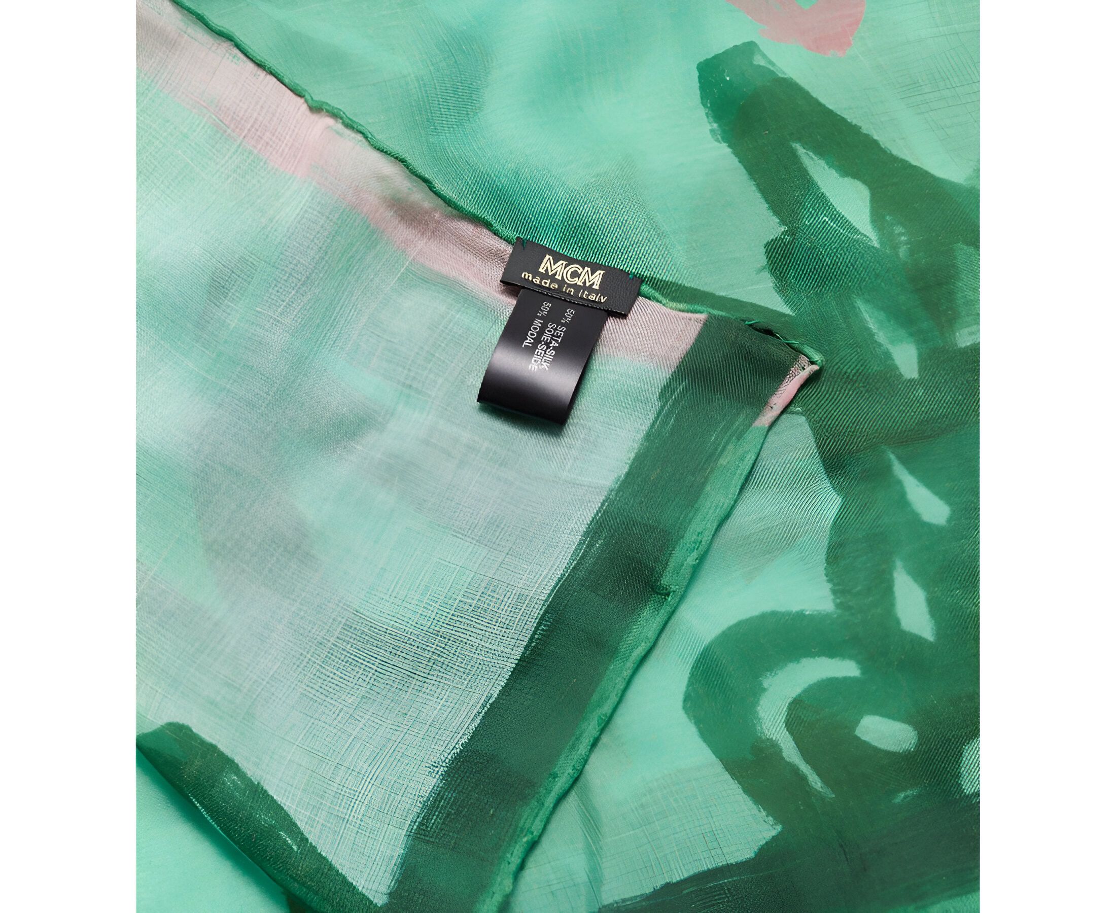 MCM Women's Green Allover Logo Print Silk Wool Large Scarf Size ONE SIZE - 2 Thumbnail