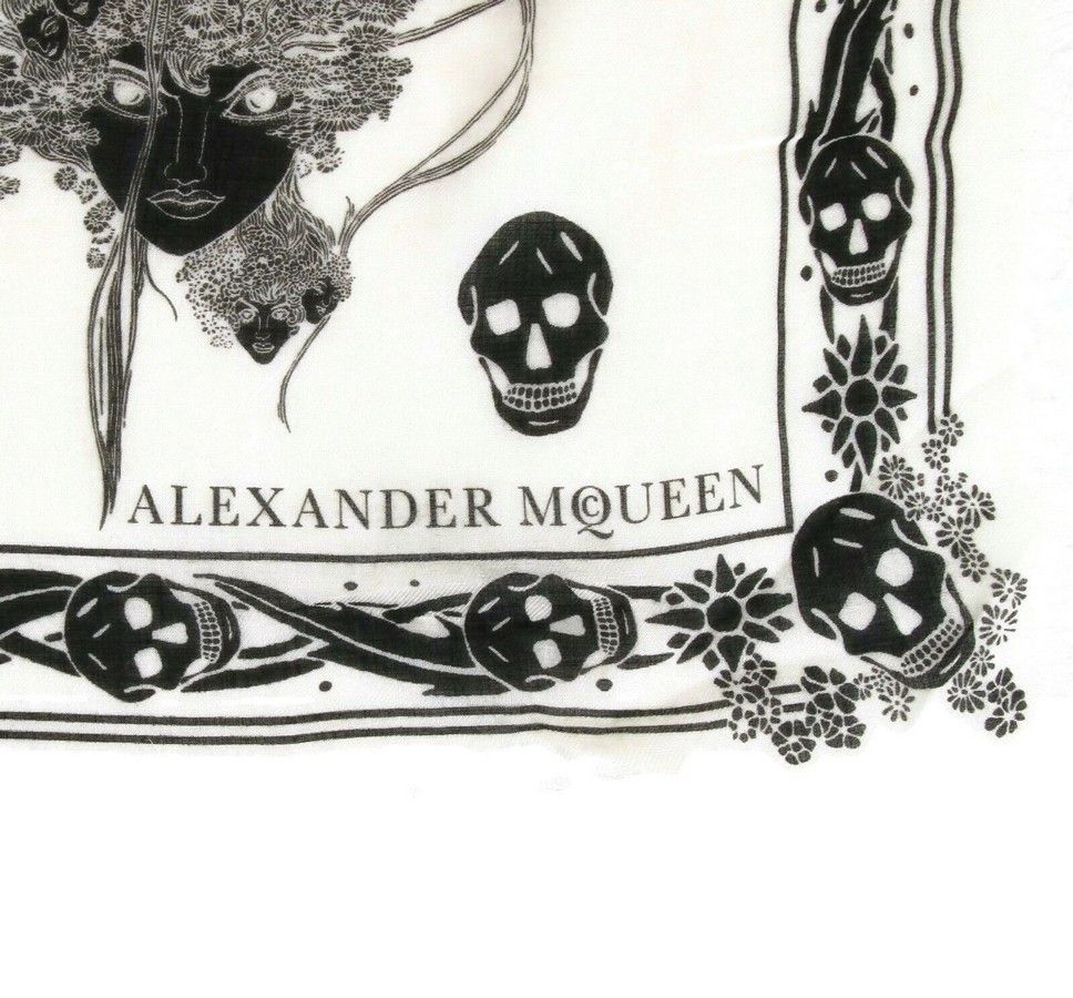 Alexander McQueen Women's Ivory / Black Modal / Wool Scarf Ophelia Skull Size ONE SIZE - 2 Thumbnail