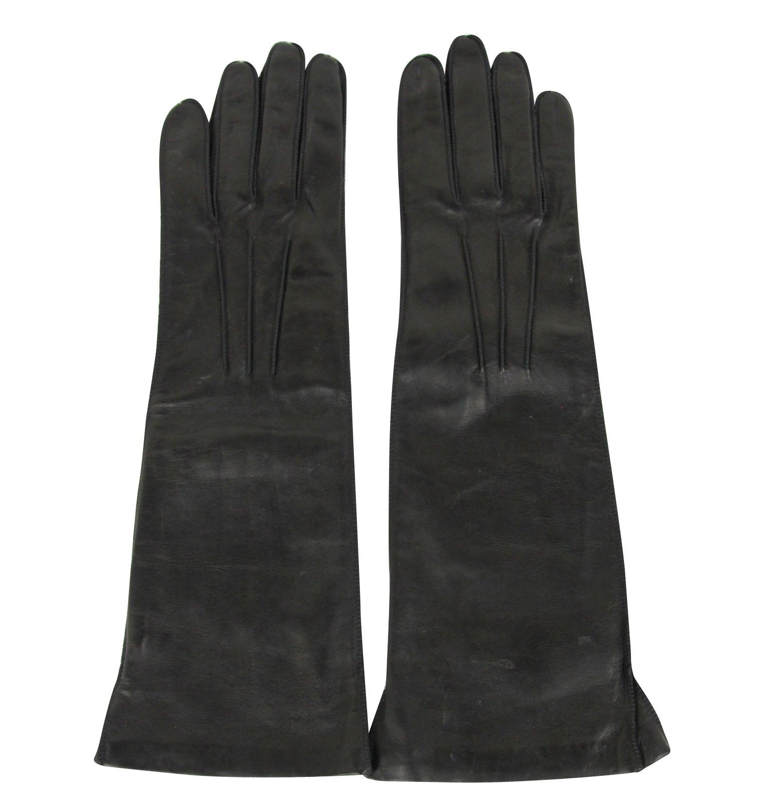 Women's Black Leather Long Gloves (7)