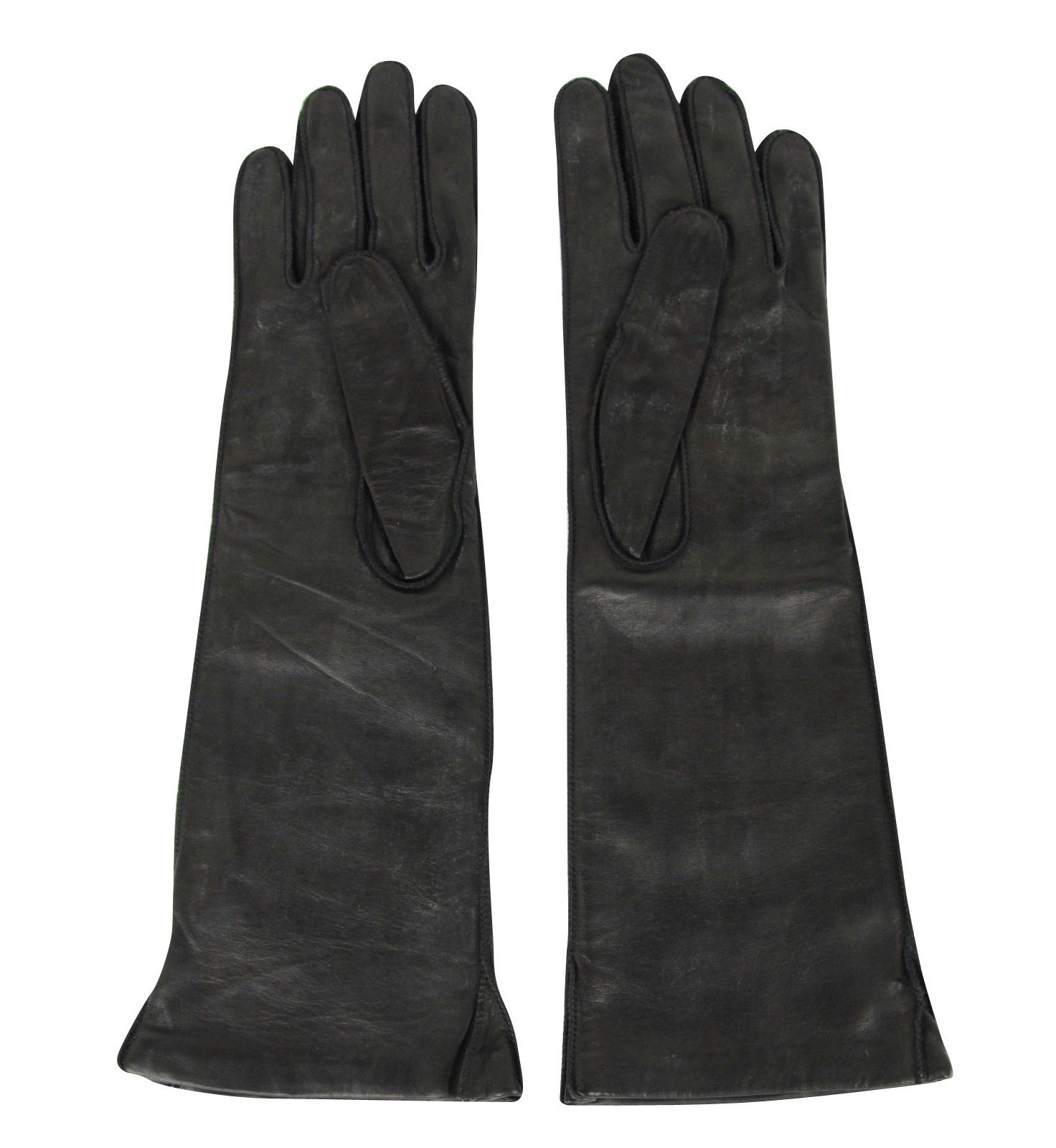 Women's Black Leather Long Gloves (7)