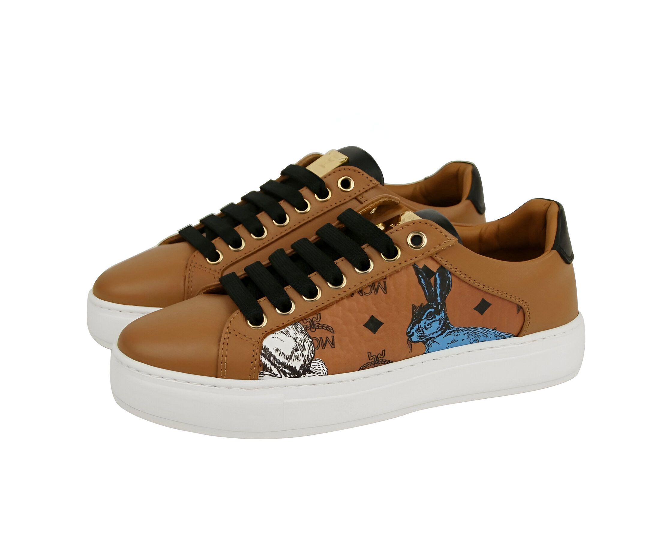 MCM Women's Cognac Brown Visetos Leather Rabbit Print Sneakers Size US 6 / IT 36 - 4 Thumbnail