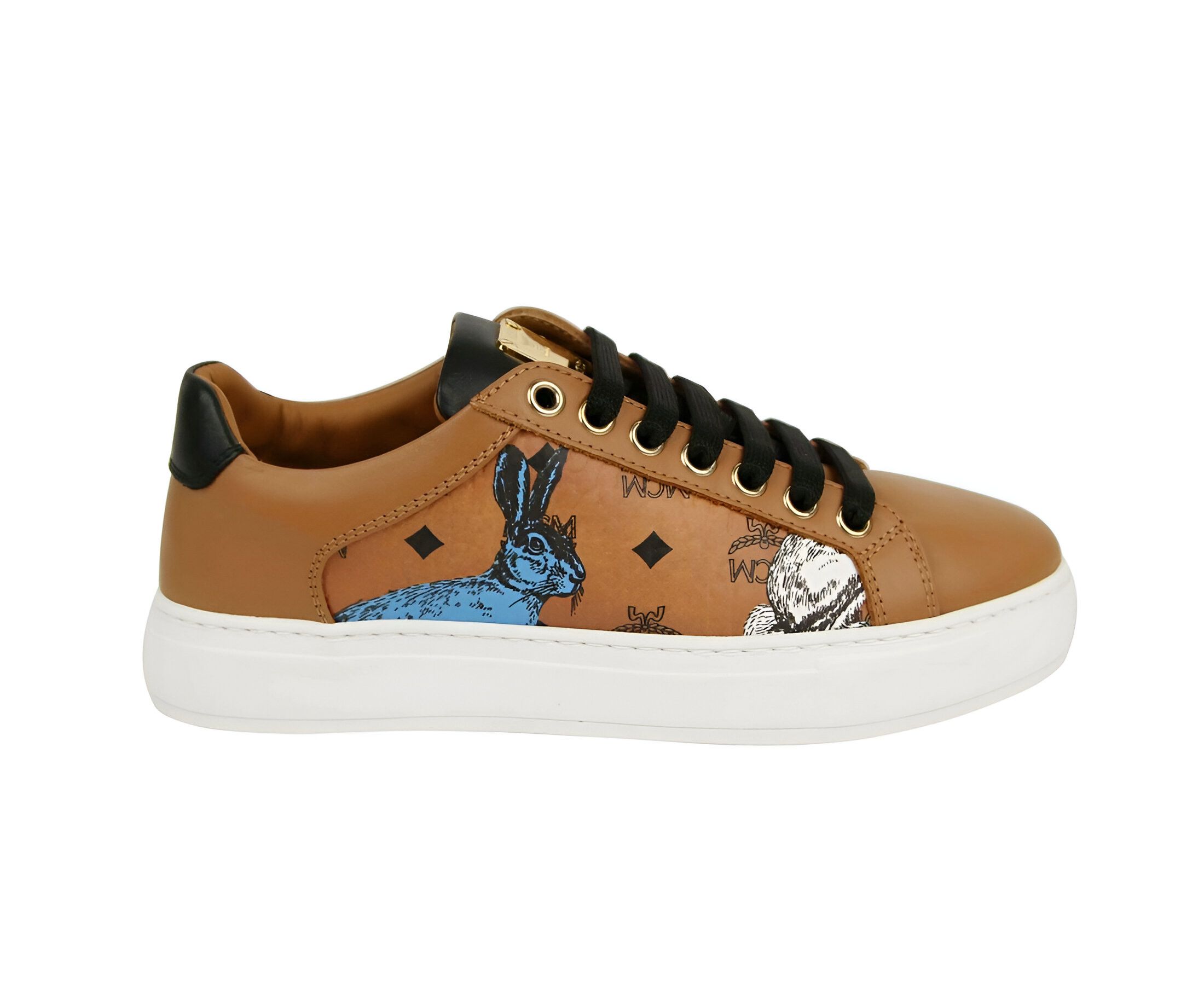 MCM Women's Cognac Brown Visetos Leather Rabbit Print Sneakers Size US 6 / IT 36 - 6 Thumbnail