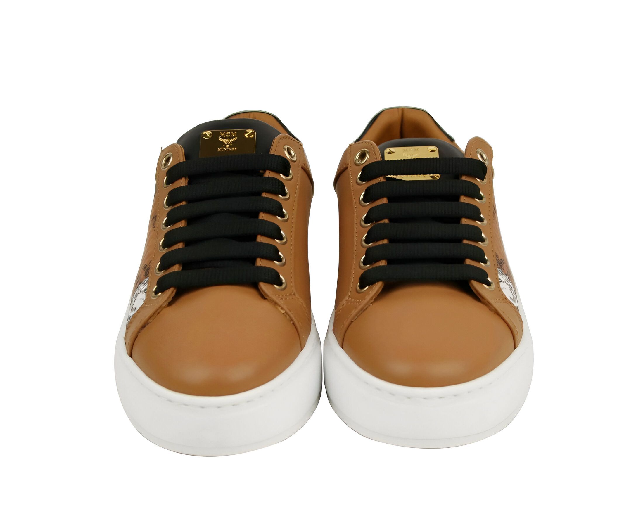 MCM Women's Cognac Brown Visetos Leather Rabbit Print Sneakers Size US 6 / IT 36 - 3 Thumbnail