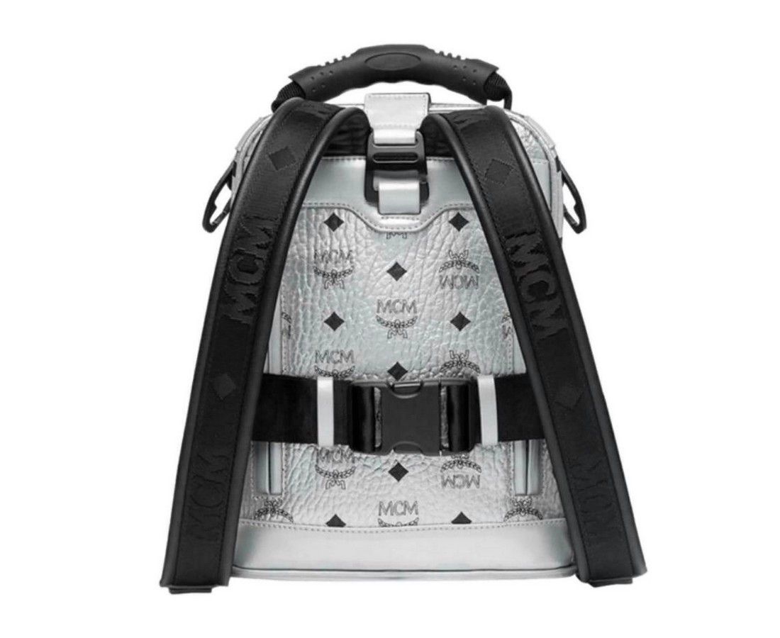 MCM Women's Berlin Silver Metallic Coated Canvas Mini Backpack Size ONE SIZE - 5 Thumbnail