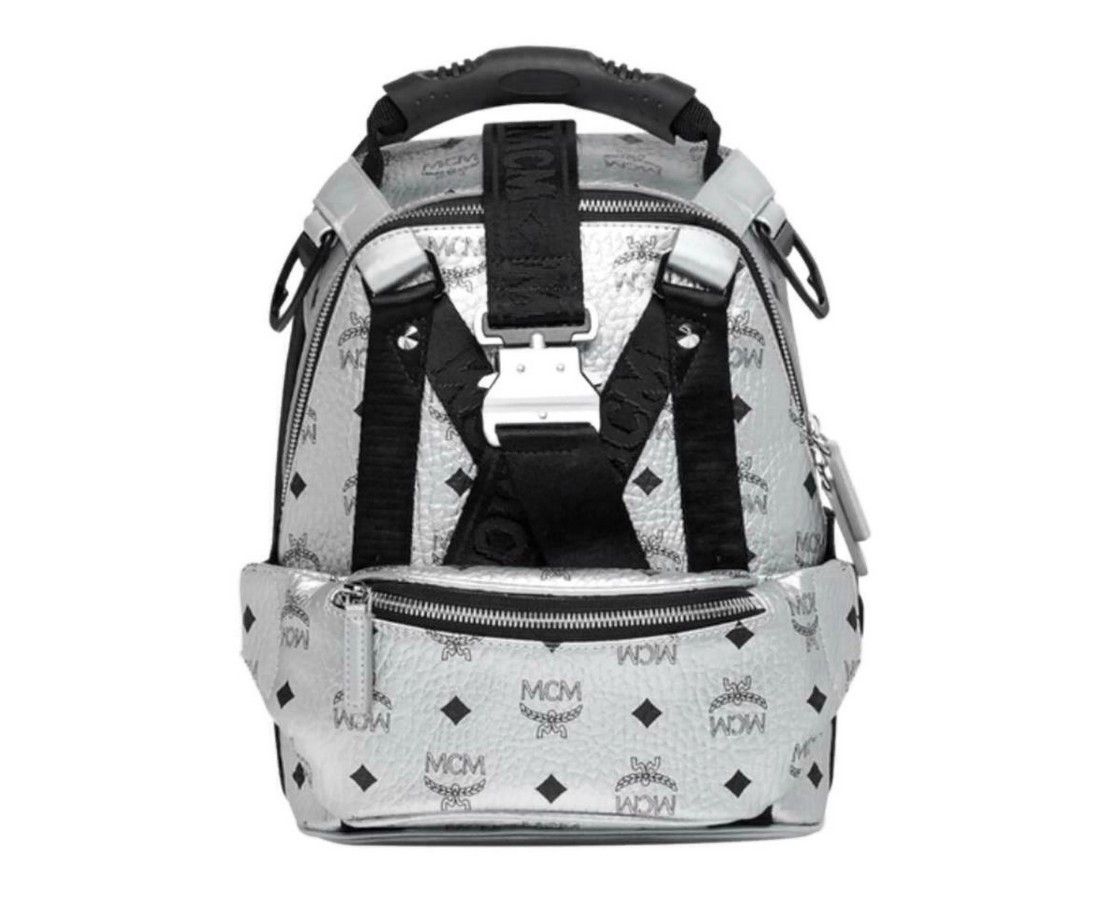 MCM Women's Berlin Silver Metallic Coated Canvas Mini Backpack Size ONE SIZE - 2 Thumbnail
