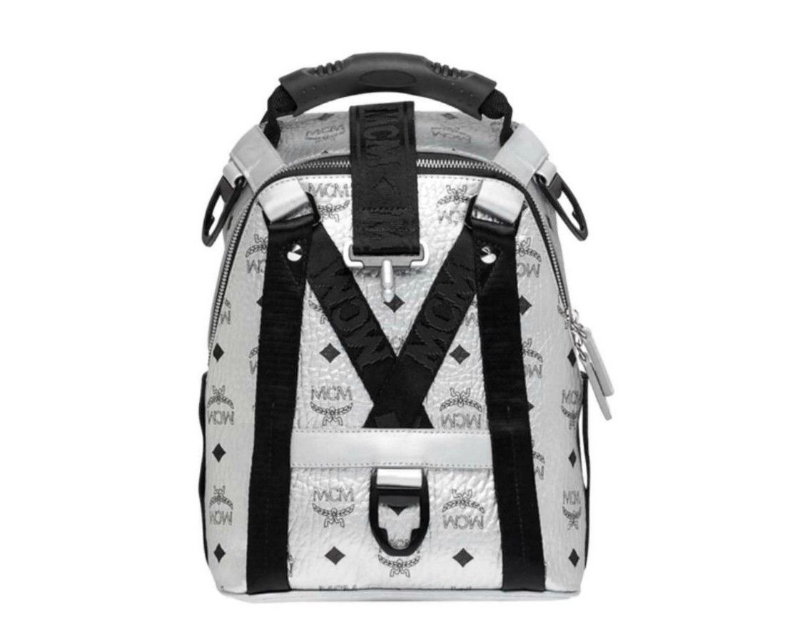 MCM Women's Berlin Silver Metallic Coated Canvas Mini Backpack Size ONE SIZE - 8 Thumbnail