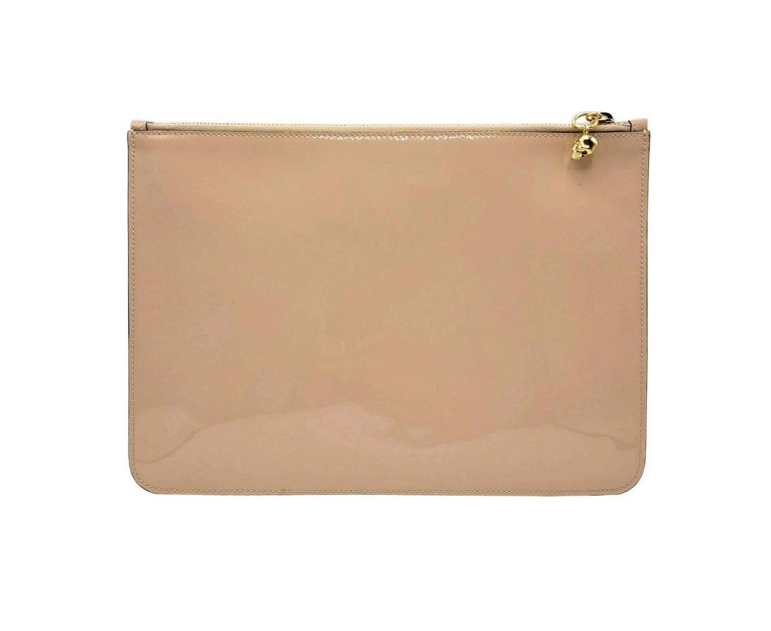 Alexander McQueen Women's Beige Charm Patent Leather Skull Large Pouch Size ONE SIZE - 2 Thumbnail