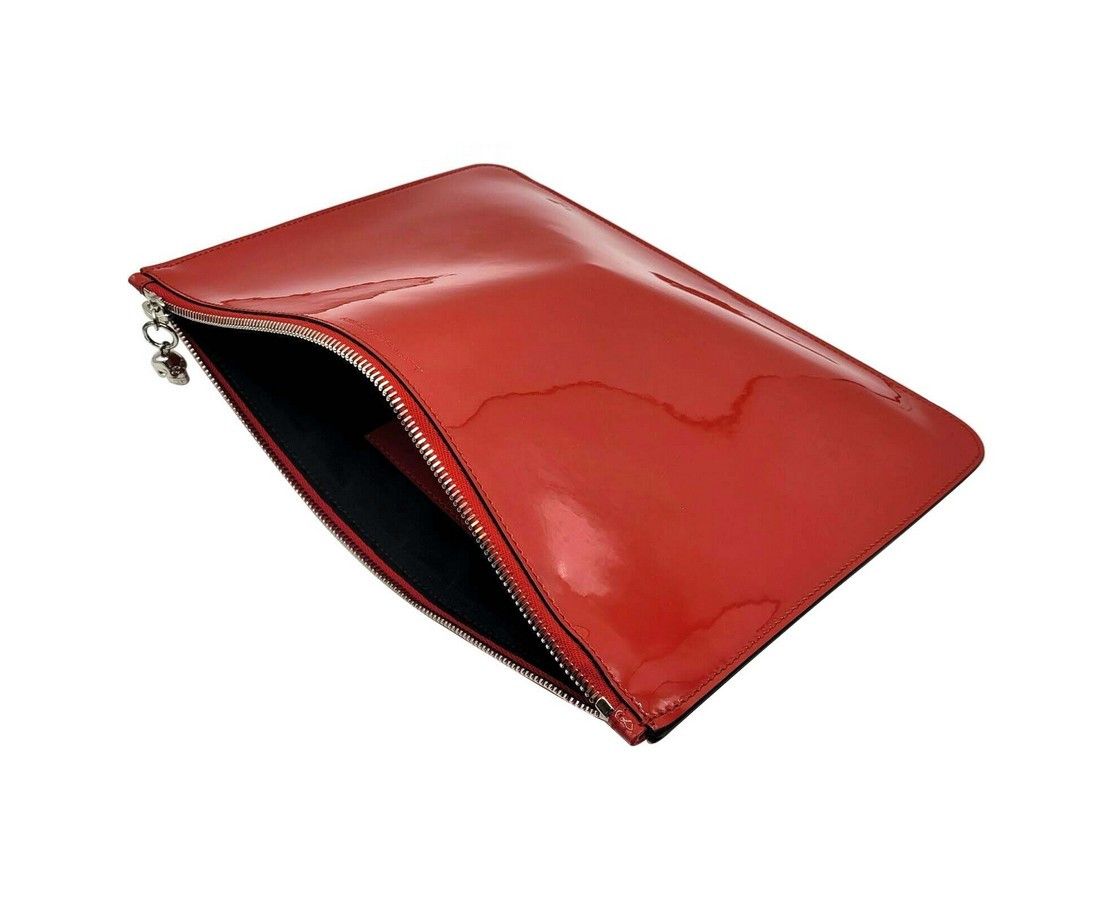 Alexander McQueen Women's Red Charm Patent Leather Silver Skull Large Pouch Size ONE SIZE - 4 Thumbnail