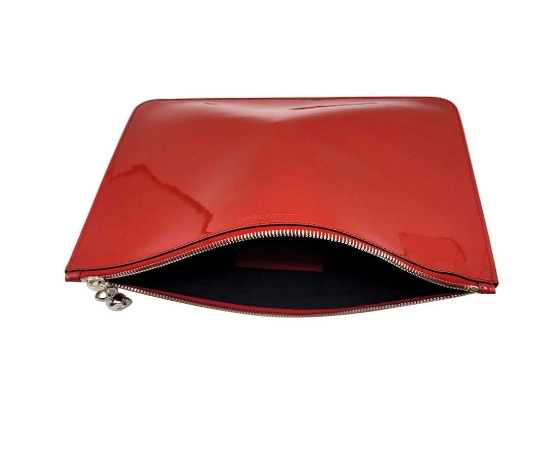 Alexander McQueen Women's Red Charm Patent Leather Silver Skull Large Pouch Size ONE SIZE - 3 Thumbnail