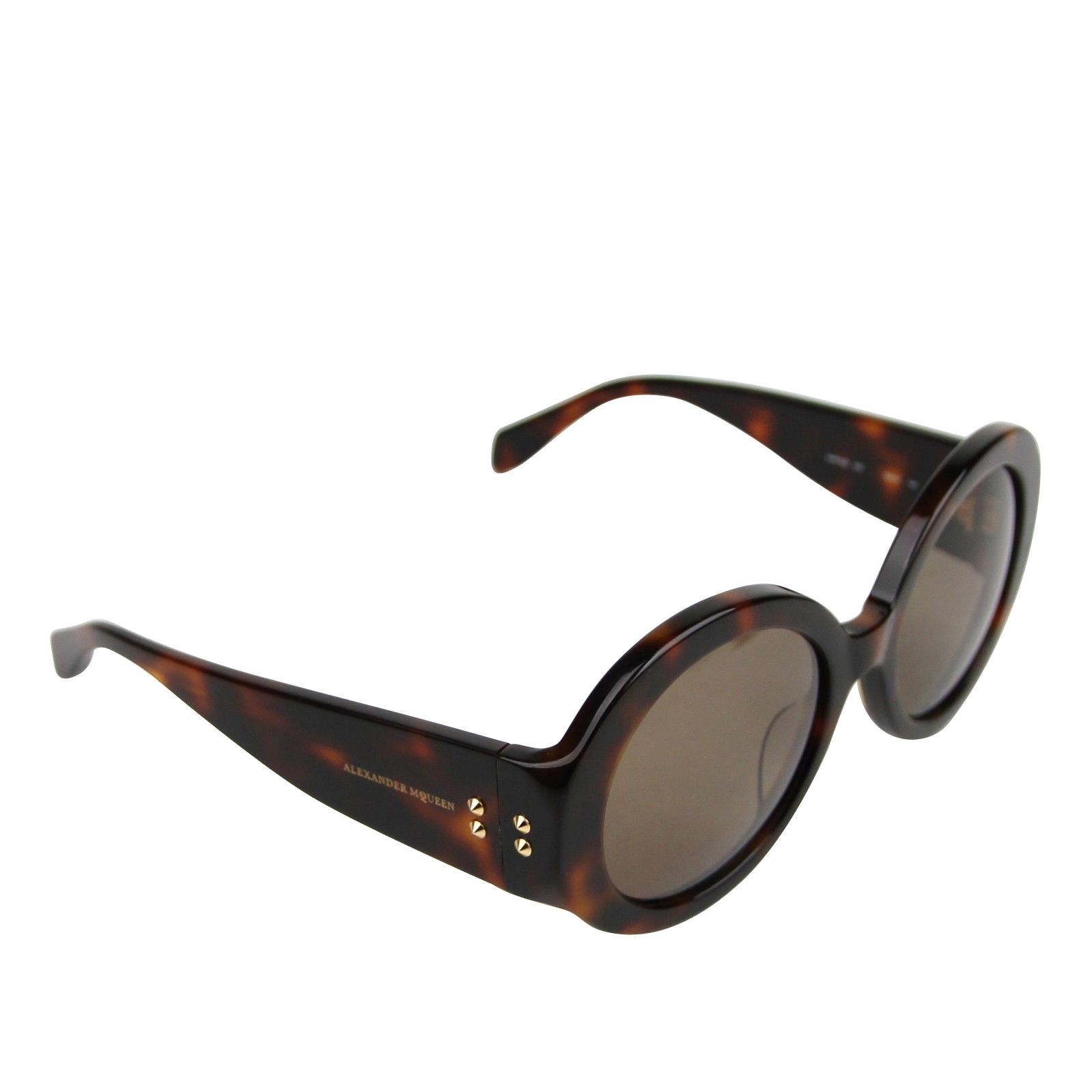 Alexander McQueen Unisex Havana Plastic Acetate Round Sunglasses Size ONE SIZE - 3 Thumbnail