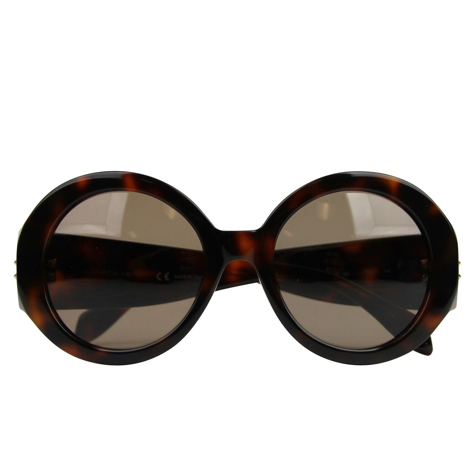 Alexander McQueen Unisex Havana Plastic Acetate Round Sunglasses Size ONE SIZE - 9 Thumbnail