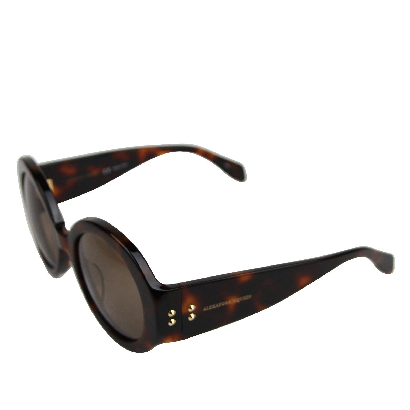 Alexander McQueen Unisex Havana Plastic Acetate Round Sunglasses Size ONE SIZE - 4 Thumbnail