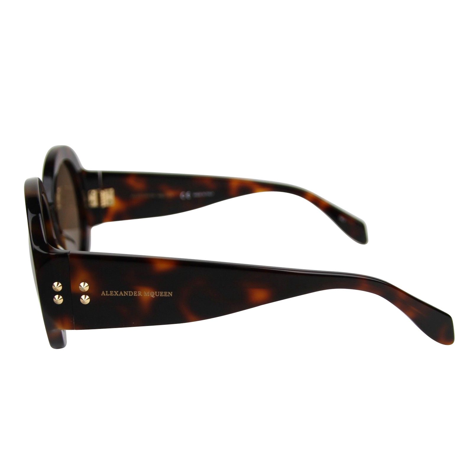 Alexander McQueen Unisex Havana Plastic Acetate Round Sunglasses Size ONE SIZE - 5 Thumbnail