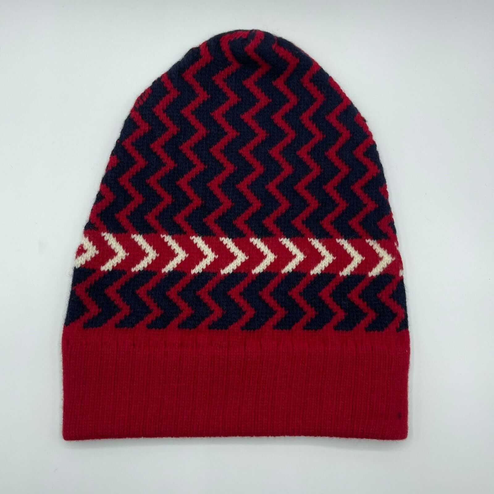 Gucci Men's Unisex Wool Red Blue Zigzag Pattern Knit Beanie Hat Size ONE SIZE - 2 Thumbnail