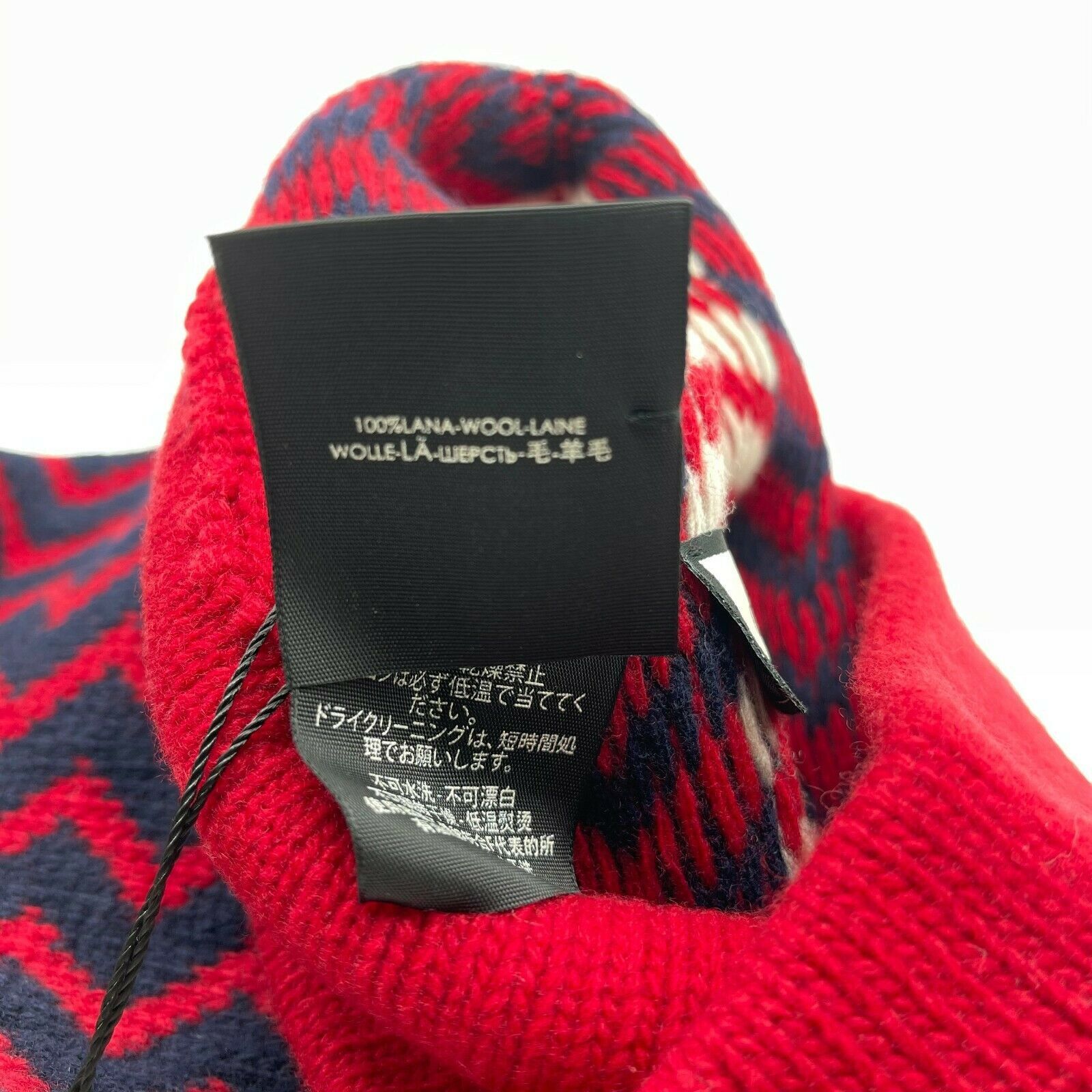Gucci Men's Unisex Wool Red Blue Zigzag Pattern Knit Beanie Hat Size ONE SIZE - 4 Thumbnail
