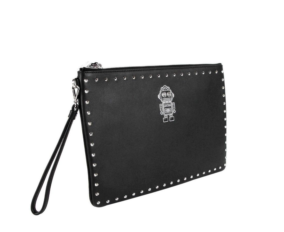 MCM Unisex Black Nappa Leather Studded Robert Wristlet Zip Size ONE SIZE - 2 Thumbnail