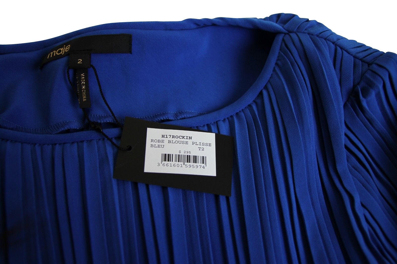 Maje Women's A-line Medium Blue Polyester Long Sleeve Pleated Size XS / US 0-2 / IT 36-38 - 4 Thumbnail