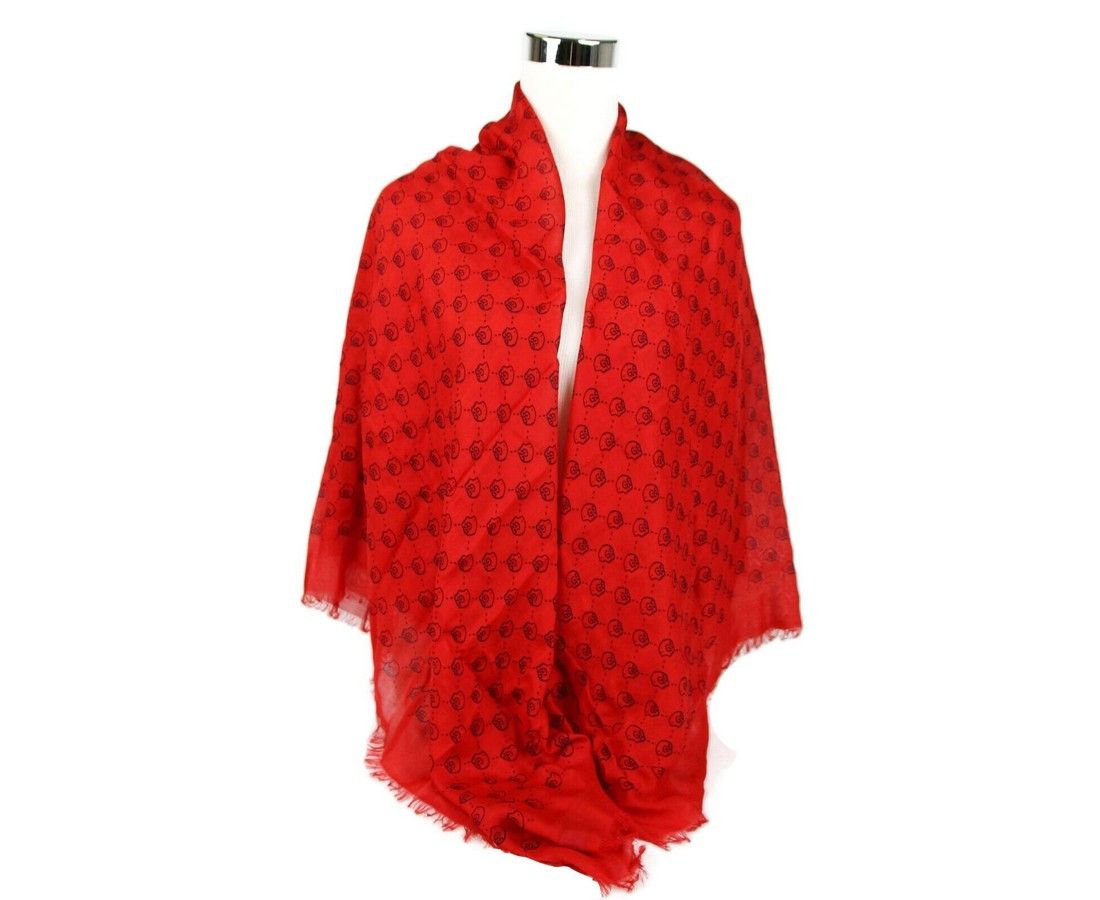 Gucci Women's Ghost Red Modal / Silk GG Skull Print Large Square Size ONE SIZE - 7 Thumbnail