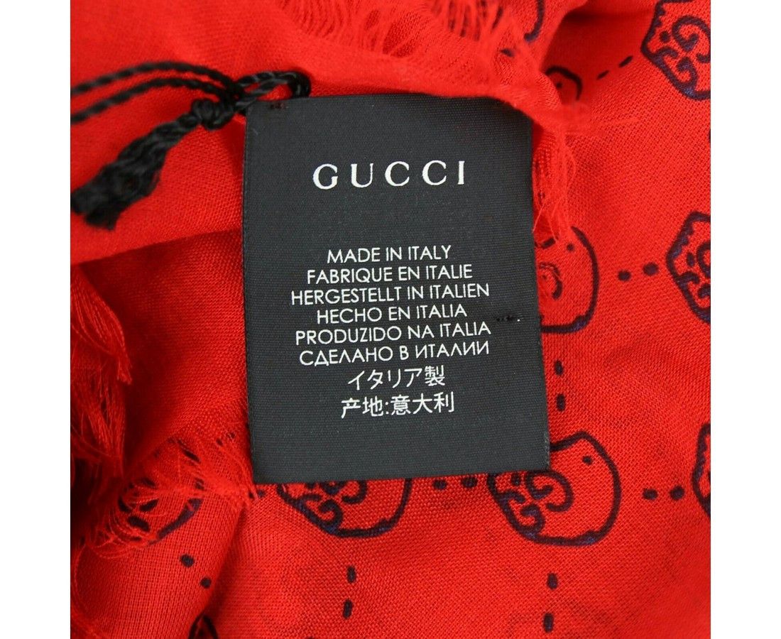 Gucci Women's Ghost Red Modal / Silk GG Skull Print Large Square Size ONE SIZE - 5 Thumbnail